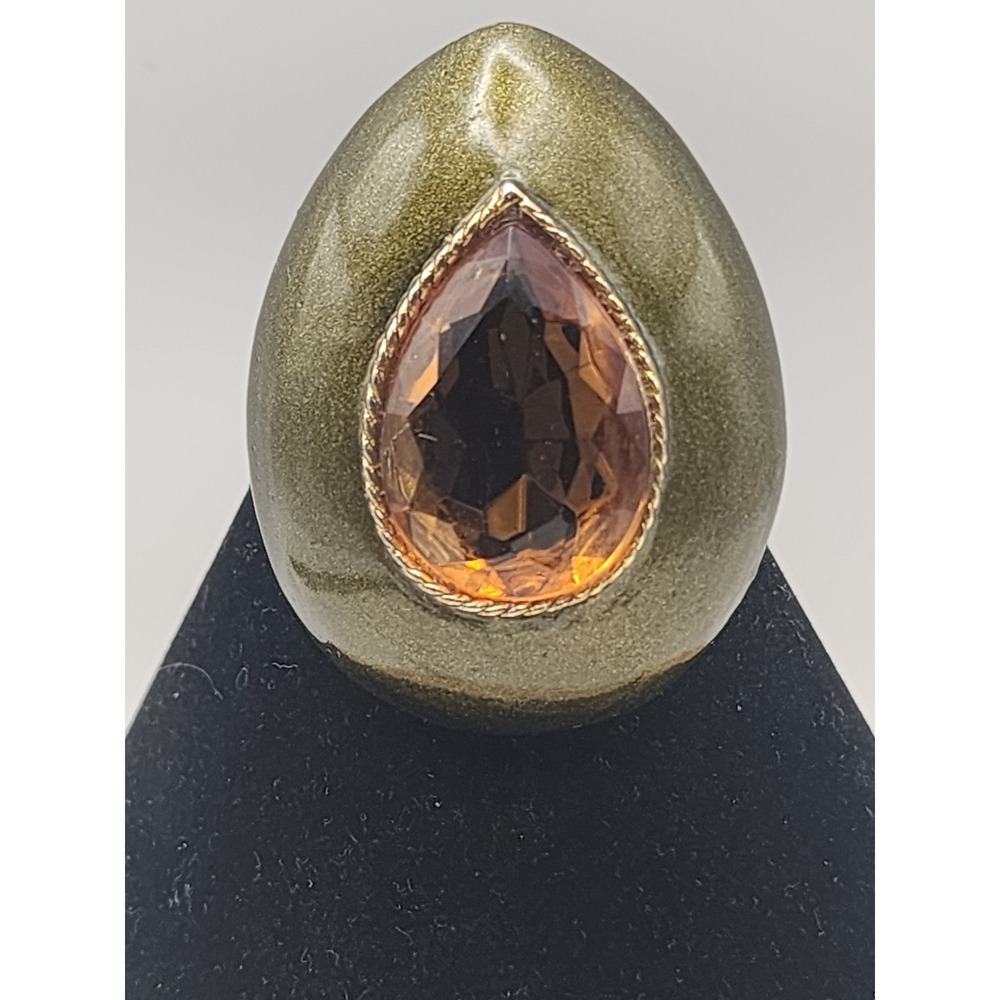 VTG Jan Michaels San Francisco Brooch/Pendant Teardrop Faceted Bezel Bronze Tone